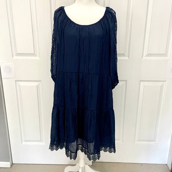 Indigo Rose Dress Off the Shoulder Size 1X Navy Lace Trim - Picture 1 of 13